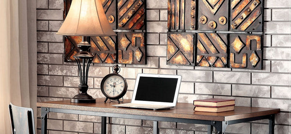 English Elm Industrial Desk with Rustic Replicated Wood Top, Metal Pipe Frame, Caster Wheel Accents, 47.25"W x 30.1"H Antique Black 51 L x 29 W x 7 H B2741P342771