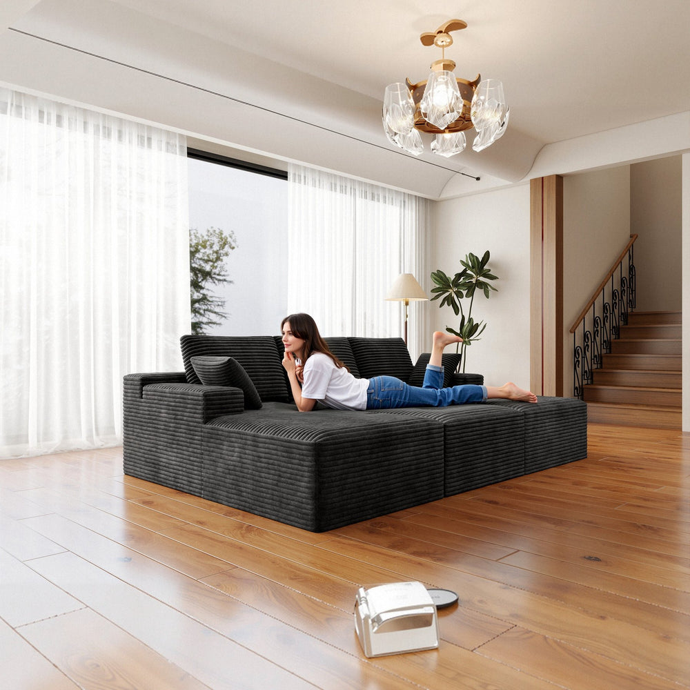 English Elm 98.4*68.9"Modular Sectional Sofa - Plush Corduroy Couch For Instant Comfort In Your Living Space W3819S00113