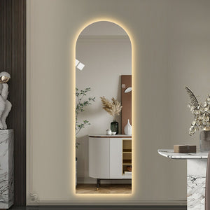 English Elm 65" Arch Full Length Wall Mirror with Dimmable Led Lighting for Bedroom or Entryway W2709P435584