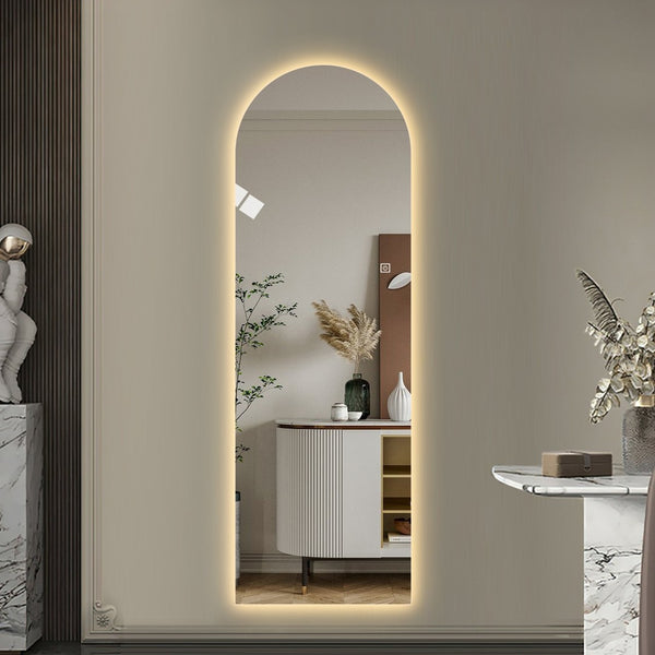 English Elm 65" Arch Full Length Wall Mirror with Dimmable Led Lighting for Bedroom or Entryway W2709P435584