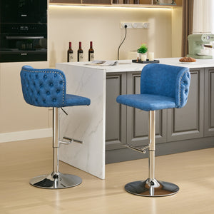 English Elm A&A Modern Swivel Barstools With Adjustable Height & Chrome Base - Stylish Blue Pu Upholstery, Set Of 2 W1143P193494