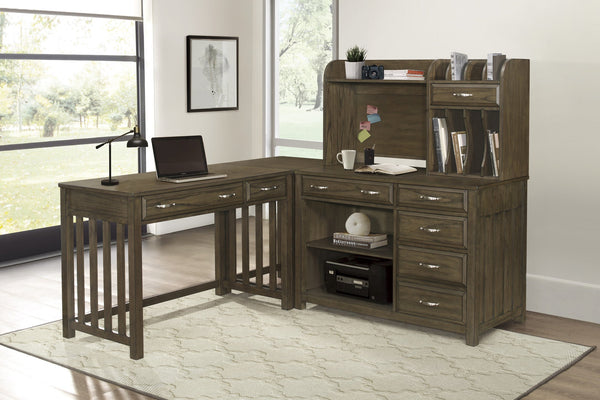 English Elm Modern Traditional Blanche Desk with Keyboard Drawer, Brown-Gray Mindy Veneer, Satin Nickel Pulls B011P297417