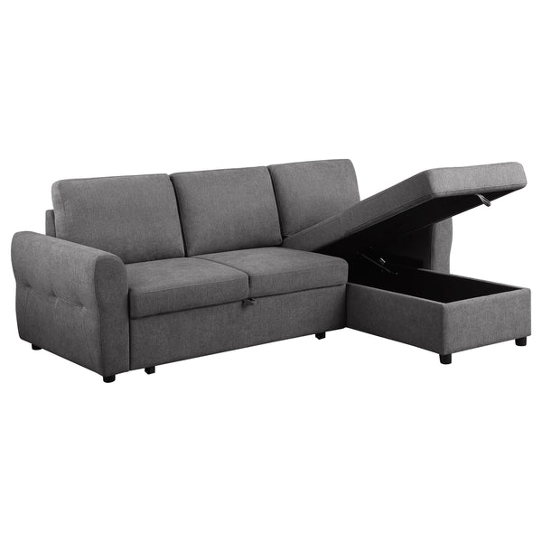 English Elm Kenna Grey Tufted Sleeper Sectional Sofa with Storage Ottoman, Rounded Arms, Smooth Cushions (97) B062S01106