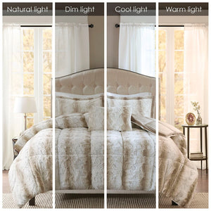 English Elm King Faux Fur Reversible Comforter Set Plush Box Quilted Hypoallergenic Bedding B03597021