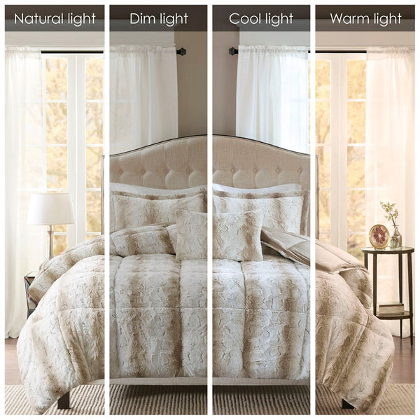 English Elm King Faux Fur Reversible Comforter Set Plush Box Quilted Hypoallergenic Bedding B03597021