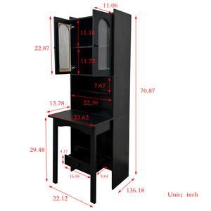 English Elm Fold-Out Convertible Writing Table Desk Cabinet with Shelf & Drawer, Space-Saving Fold-Up Workstation for Home Office W331P359717
