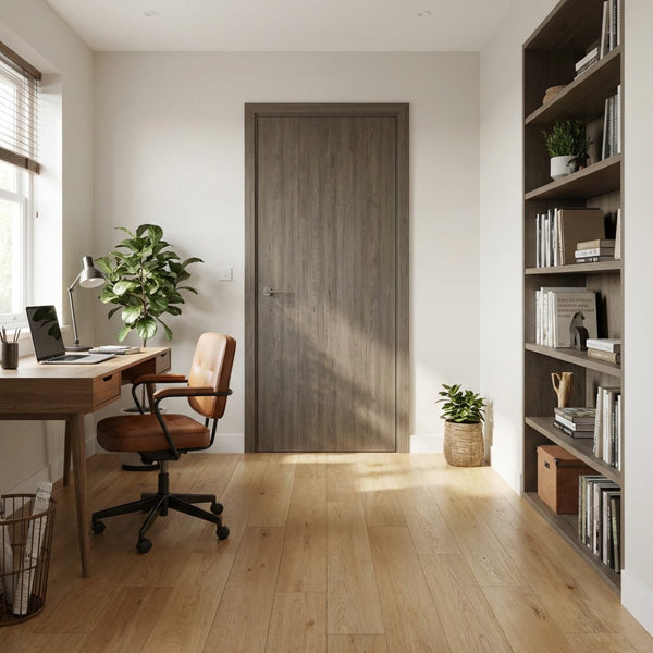 English Elm 36 in Flush Hollow Core Interior Door Slab with Gray Wood Grain Melamine Finish B2763P486371