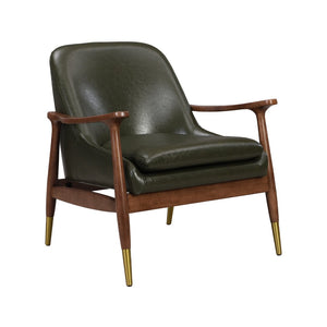 English Elm 29.2'' Mid-century Faux Leather Accent Chair Solid Wood Frame Brass Tipped Legs Lounge N767P205863G