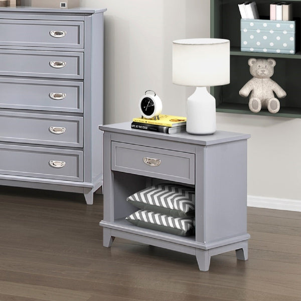 English Elm Gray Nightstand with Drawer & Open Shelf, Dovetail Construction, Nickel Ring Pulls, Ready-to-Use B011P365521