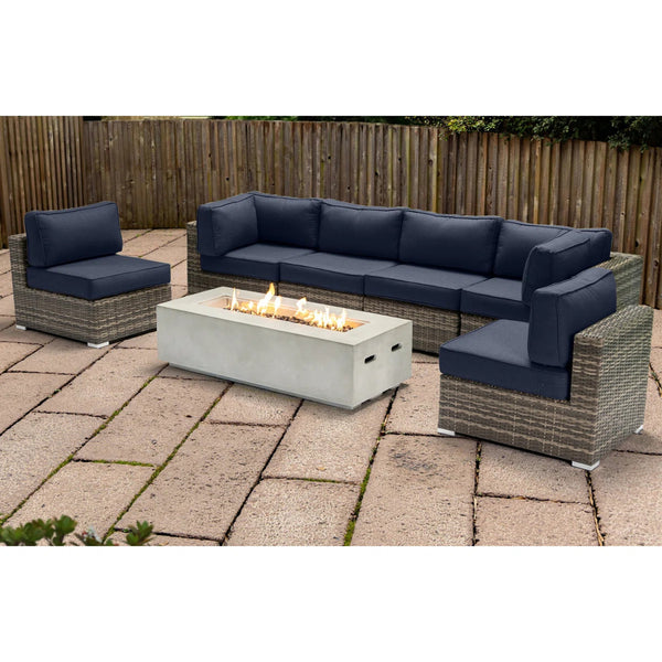 English Elm Fully Assembled 7-Piece Outdoor Seating Set With Fire Pit & Premium Cushions For Cozy Gatherings B120S00137