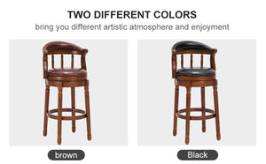 English Elm Seat 29.5" Cow-Top Leather Bar Stool With 360° Swivel, Contoured Back & Durable Wood Frame, Black W2195P331494-GIGA