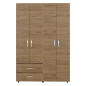 English Elm Natural Oak Two-door Wardrobe with Hanging Rod Adjustable Shelves and Lower Drawers B062S01855
