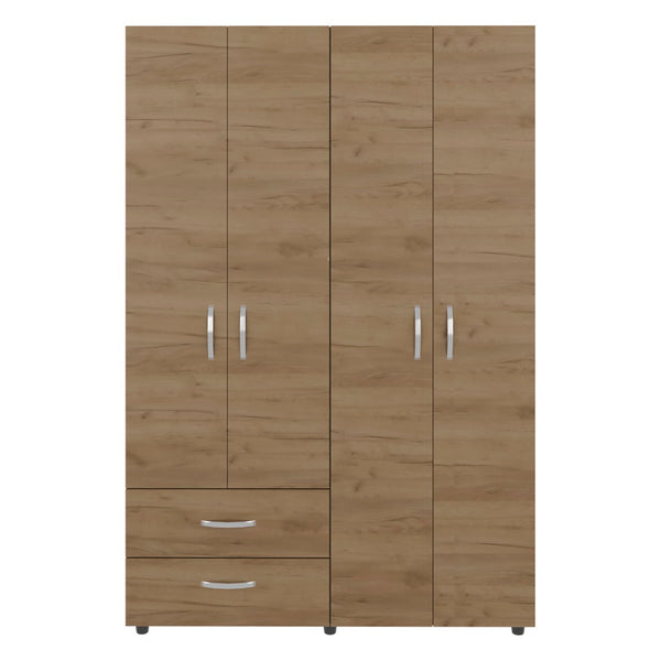 English Elm Natural Oak Two-door Wardrobe with Hanging Rod Adjustable Shelves and Lower Drawers B062S01855