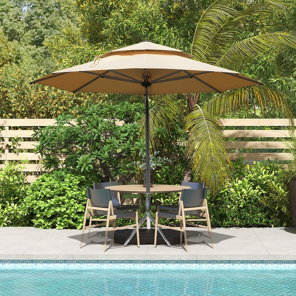 English Elm Round Cantilever Umbrella with Center Pole - 9-Rib Reinforced Aluminum Frame, 360° Pedal Rotate, Hydraulic Opening and 5-Position Tilt Adjustment for Superior Sun Protection Beige W1859P337923