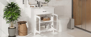 English Elm Christopher Knight Home® - 30 Inches Bathroom Vanity With Tempered Glass Doors, Space-Saving Design, White Rubber Wood Style N817P299499W