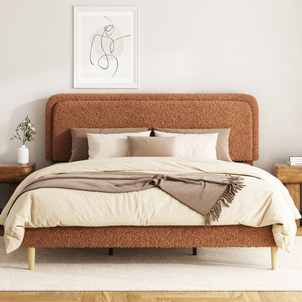 English Elm Queen Velvet Tufted Platform Bed Adjustable Headboard Steel Frame No Box Spring Brown W5239P503303