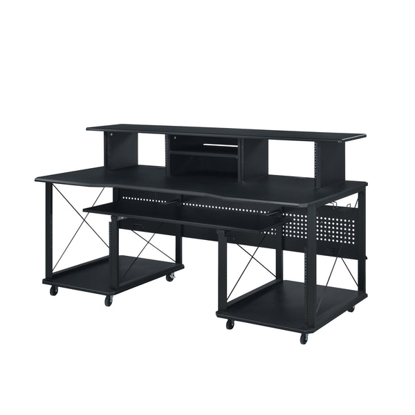 English Elm Megara Black Finish Music Desk with Keyboard Tray, Cable Management, 8 Wheels & Multi Storage Organizer B2726P265727