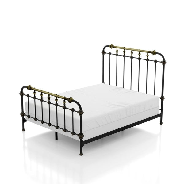 English Elm Transitional Metal King Bed Spindle Headboard in Black with Gold Accent Detail B2741P476063