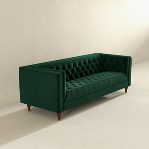 English Elm Ashcroft Furniture - Evelyn Mid Century Modern Dark Green Velvet Luxury Chesterfield Sofa