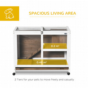 English Elm PawHut Compact Indoor Rabbit Hutch on Wheels with Plexiglass Window, Waterproof Wood Cage, Brown W2225P217665