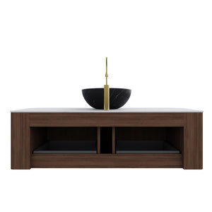 English Elm Dina Floating Bathroom Vanity with Crystal Glass Basin and Sintered Stone Top Black,Carrara White,Dark Walnut W2615S00279