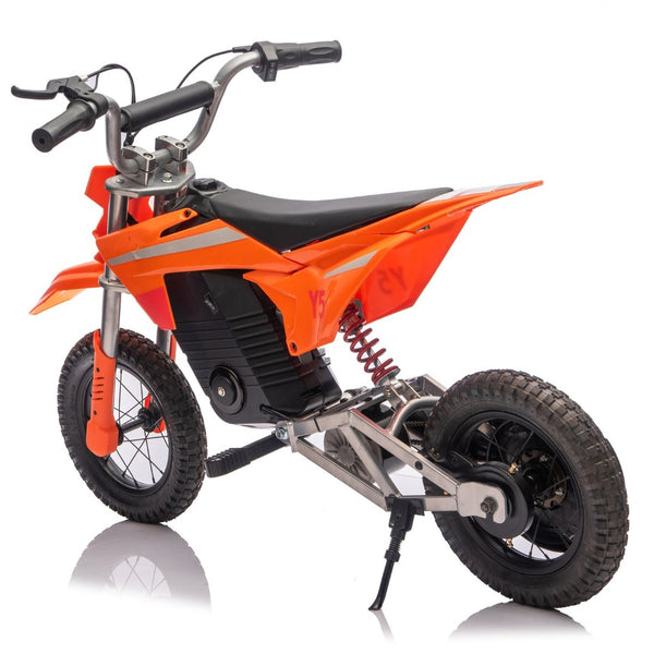 English Elm 24v 250w Kids Off-road Electric Motorcycle with Led Lights Bluetooth and Rear Suspension Orange W1578P203982
