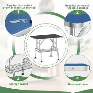 English Elm 36 Inch Folding Pet Grooming Table with Restraint Arm Waterproof Mdf Top Mesh Basket T3210P293741
