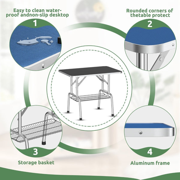 English Elm 36 Inch Folding Pet Grooming Table with Restraint Arm Waterproof Mdf Top Mesh Basket T3210P293741