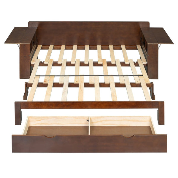 English Elm Queen Daybed with Hydraulic Desk Storage Drawers and Convertible Sofa for Small Spaces Espresso LT000272AAP