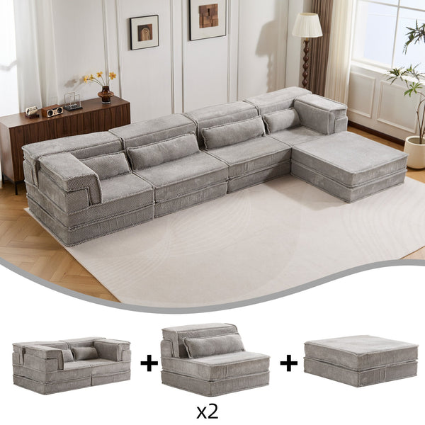 English Elm Compression Mahjong Sofa - Versatile Convertible Floor Seating With Ottoman, Pet-Friendly Fleece Fabric W3723S00036