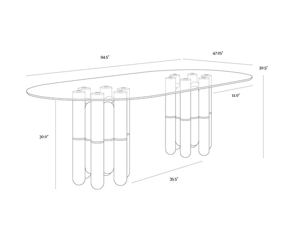 Sunpan Yanna Dining Table - 94.5" Eclectic Design With Glass, Mindi Wood & Stainless Steel Accents For Style Brown Glass 111550