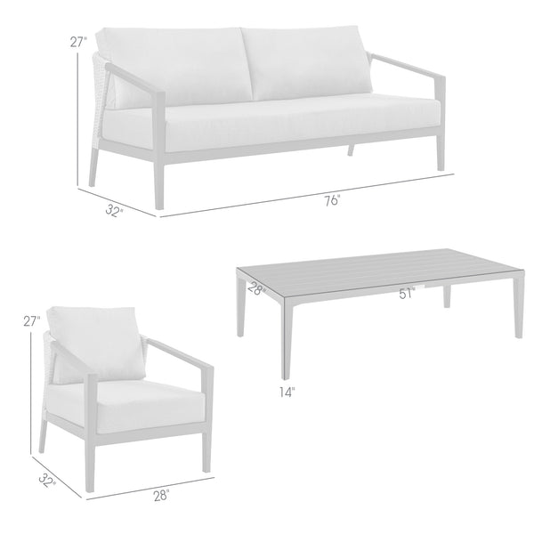 English Elm Faraday 4-Piece Outdoor Patio Lounge Set with Aluminum Frame, Gray Wicker & Removable Cushions - Durable, Easy-Clean, Umbrella-Ready B2736S00017