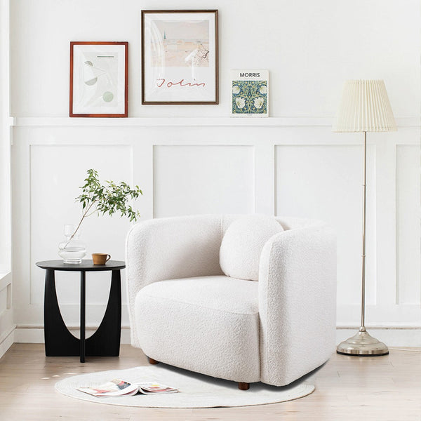 English Elm Accent Boucle Upholstered Cloud Armchair Japandi Minimalist Lounge Seat for Living Room W2664P407034