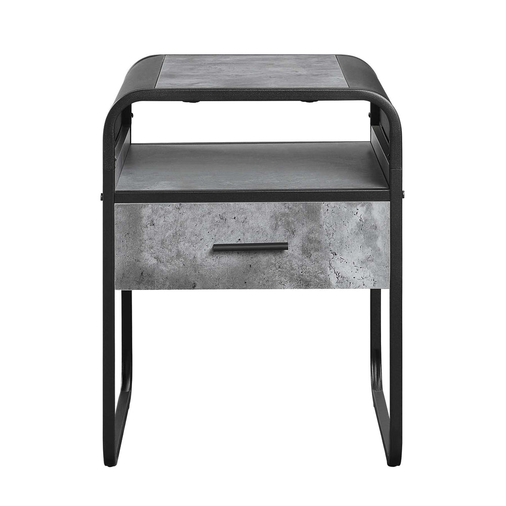 English Elm Metal End Table With Drawer And Shelf - Stylish Concrete Gray Top & Black Frame For Modern Spaces B016P323430