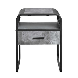 English Elm Metal End Table With Drawer And Shelf - Stylish Concrete Gray Top & Black Frame For Modern Spaces B016P323430