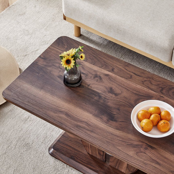 English Elm Modern Walnut MDF Rectangular Coffee Table with Dark Brown Grain Sticker, Silver Trim, Ergonomic Height W1151P230544