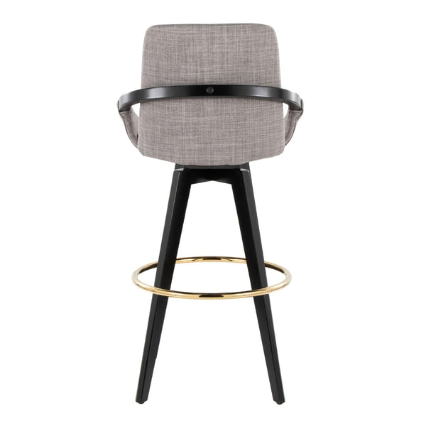 English Elm Fixed-height Swivel Barstools Upholstered Grey Fabric Black Wood Legs Kitchen Set of 2 B202S01891