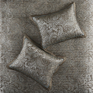 English Elm 5 Aubrey Reversible Jacquard 5-Piece Bedspread Set King with Paisley Weave, Taupe Blue Sheen Accent Blue+Brown 22.83 L x 17.72 W x 12.2 H B03597490