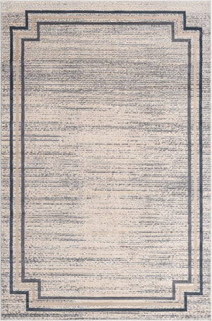 Unique Loom Oasis Fountain Machine Made Border Rug Gray, Ivory/Beige/Navy Blue 6' 0" x 9' 0"