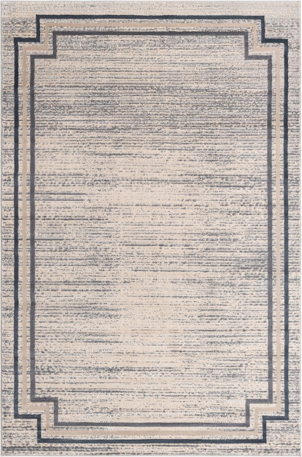 Unique Loom Oasis Fountain Machine Made Border Rug Gray, Ivory/Beige/Navy Blue 6' 0" x 9' 0"