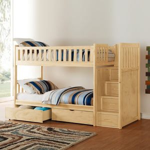 English Elm Twin Over Solid Pine Bunk Bed with Stair Drawers and Safety Guard Rails B011S02432