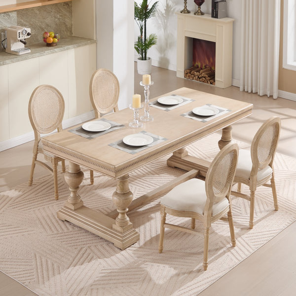 English Elm French Country Dining Chairs Set Of 2 - Upholstered Rattan Back, Stackable, Elegant For Any Space W3426P322684