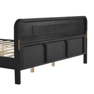 English Elm Pine Solid Wood Queen Platform Bed Matte Finish Tall Headboard No Box Spring Black N770PQ291030B