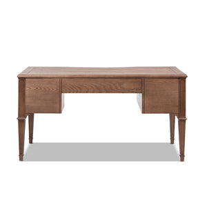 English Elm Jennifer Taylor Home - Dauphin Elegant Gold-Trim 5-Drawer Executive Desk in Ash Wood Veneer with Soft-Close Storage Appeal Brown B2719P408078