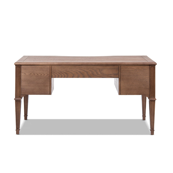 English Elm Jennifer Taylor Home - Dauphin Elegant Gold-Trim 5-Drawer Executive Desk in Ash Wood Veneer with Soft-Close Storage Appeal Brown B2719P408078
