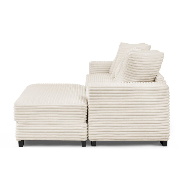 English Elm Corduroy Tufted Sleeper Sectional Sofa – L-Shaped Modular Design With Customizable Footrests In Beige W487S00342