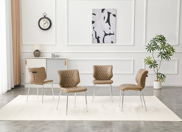 English Elm Dark Oil Waxed Faux Leather Dining Chair Set with Diamond Tufted High Back Metal Legs W3493P444869