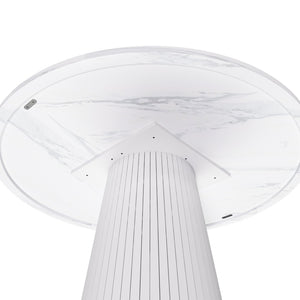 English Elm 47 Inch Round Marble Veneer Mdf Dining Table Seats Four with Slim Wood Strip Base White W2700P404636