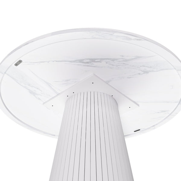 English Elm 47 Inch Round Marble Veneer Mdf Dining Table Seats Four with Slim Wood Strip Base White W2700P404636