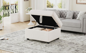 English Elm 26.6" Chenille Lift Top Storage Ottoman Wide Seat Footrest for Living Room or Bedroom Beige N719P264008A